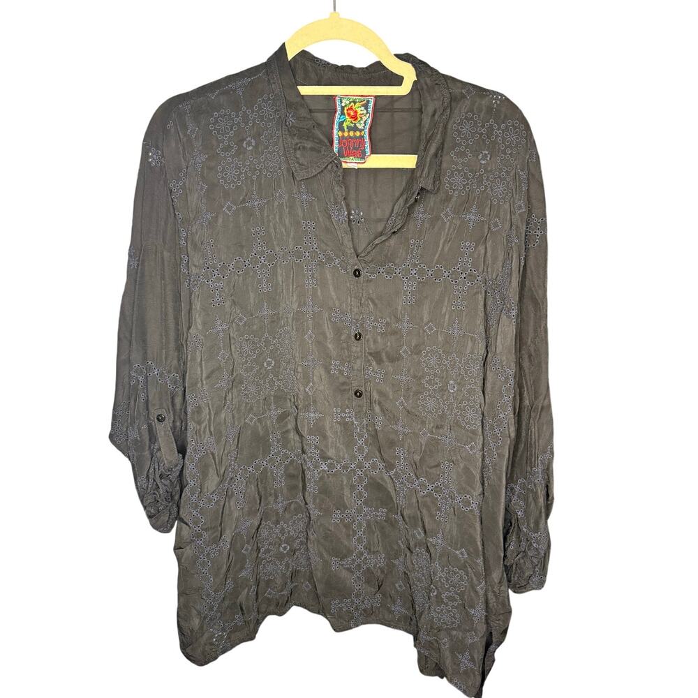 Johnny Was Black and Navy Embroidered Blouse Women's Size L